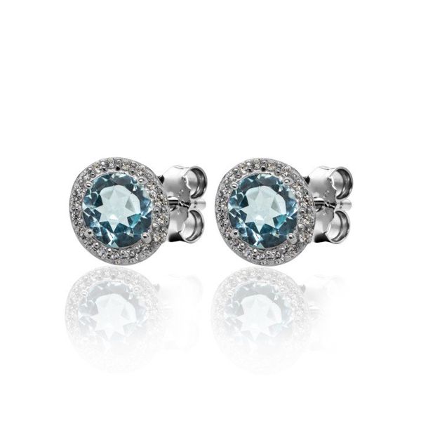 Sterling Silver Blue Topaz with Cubic Zirconia Halo Studs - Click Image to Close